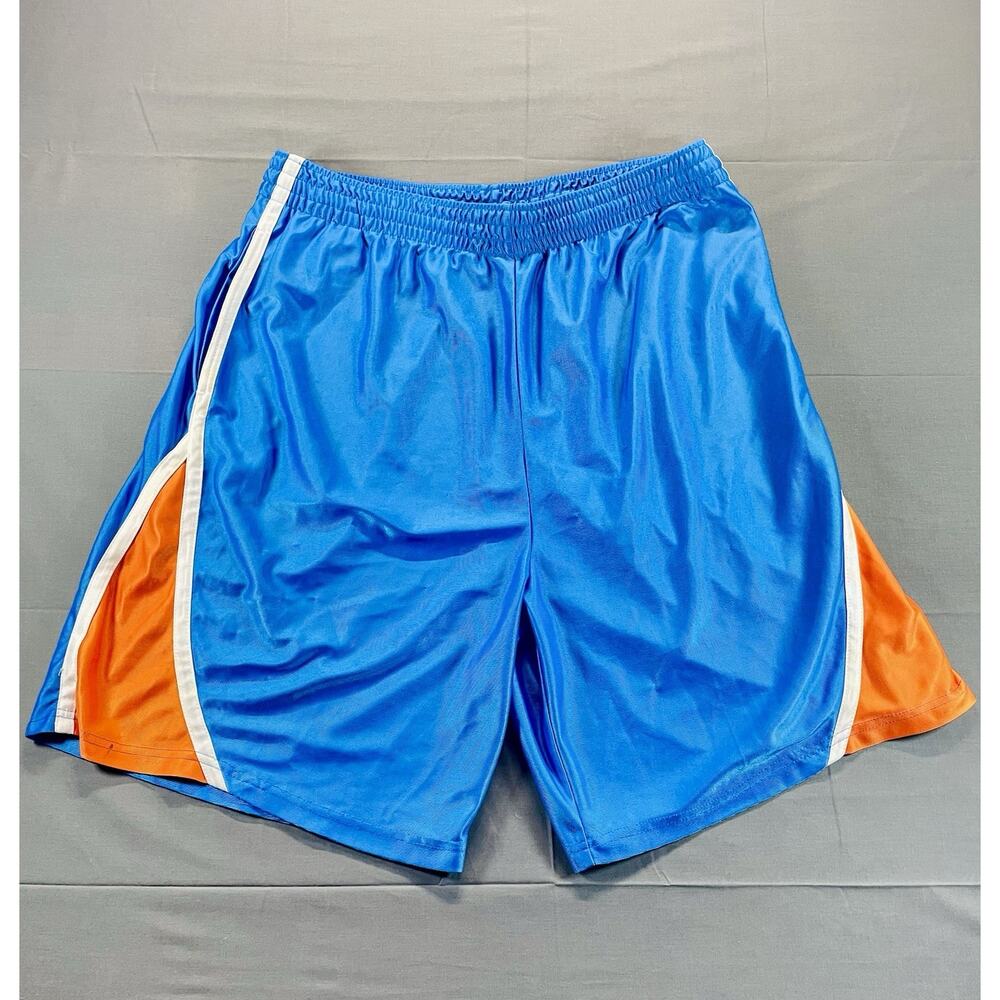 Vintage Bugle Boy Sport Basketball Shorts Mens XL Blue Orange Shiny Mesh Y2K